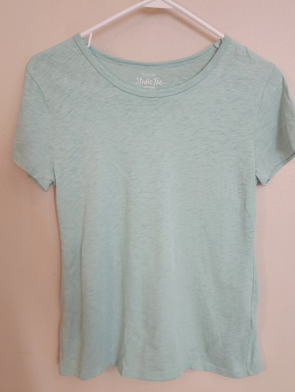 J.CREW Studio Tee Womens Blue/Green Solid Knit Crew Neck Short Sleeve Pullover S